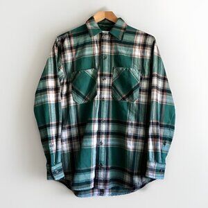Aritzia TNA Heavyweight Oversized Flannel‎ Button Down Shirt Size 2XS Green